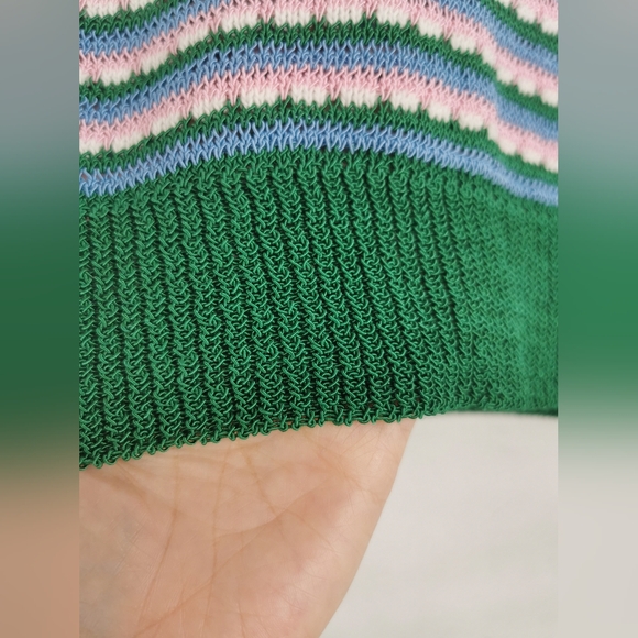 Zara NWT striped knit polo shirt with flower buttons Size M Green Pi nk blue - Picture 7 of 11